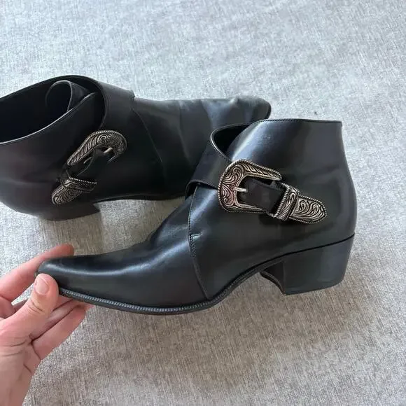Saint Laurent Black Leather Buckle Boots - Picture 3 of 8